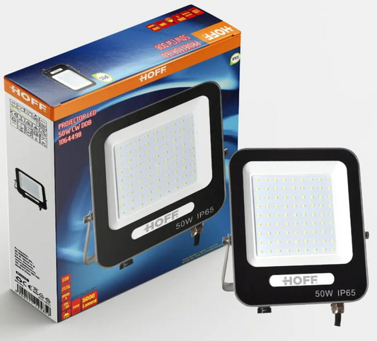 Proiector LED Hoff 50 W, 4250 lm, lumina rece 6500K, IP65, 205x183x26mm, negru