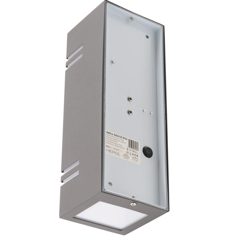 Aplica exterior Hepol, 2 x GU10, gri, modern, material otel, IP 54, 9 x 9 x 25 cm, 2 x 11 W max, protectie exterior, surse neincluse, 25000 ore