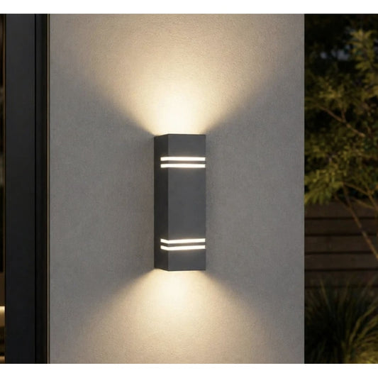 Aplica exterior Hepol, 2 x GU10, gri, modern, material otel, IP 54, 9 x 9 x 25 cm, 2 x 11 W max, protectie exterior, surse neincluse, 25000 ore