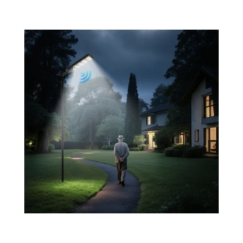 Corp de iluminat solar stradal LED Hoff, 12 W, 2200 lm, lumina rece, negru, cu senzor PIR si telecomanda, 25.000 ore autonomie, 12 ore functionare