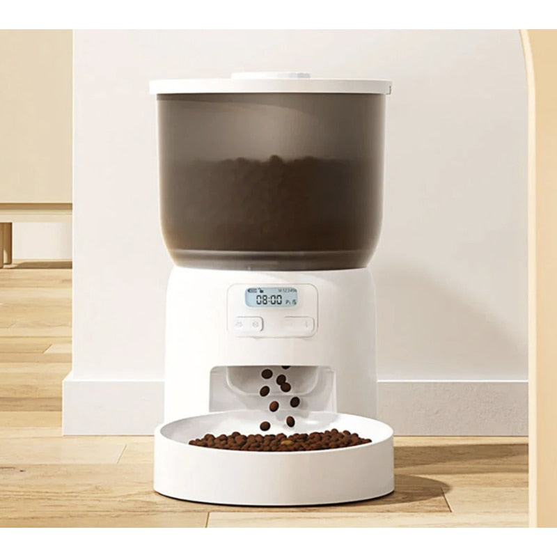 Dispenser hrana pisici, caini, automat, E-Boda, programabil, alimenatre dubla, plastic, alb, 3 l