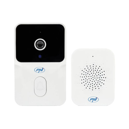Sonerie video smart, inteligenta PNI, aplicatie telefon TUYA, viziune nocturna, sonerie de interior, usor de instalat, Wi-Fi, IP54, -26 grade pana la +80, exterior, alb