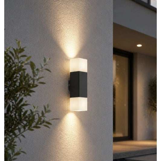 Aplica exterior Hepol, 2 x E27, gri, modern, IP54 rezistenta la exterior, 11 x 8 x 29 cm, 15 W max, gri, material structura otel inoxidabil, 2 surse