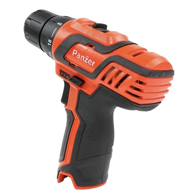 Masina de gaurit si insurubat, cu 2 acumulatori inclusi, 12 V, 2 Ah, Panzer, 1400 rpm, mandrina rapida, cu valiza, 2 trepte viteza, deschiderea mandarinei 10 mm, stanga sau dreapta