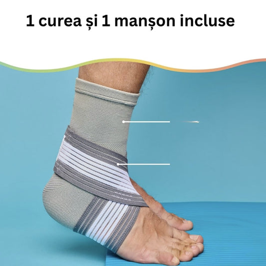 Orteza reglabila pentru glezna piciorului, pentru sustinerea si stabilizarea articulatiei in timpul activitatilor sportive sau utilizarii zilnice, compresie ajustabila, pentru entorse, suprasolicitare, instabilitate sau tendinita, NETERRA