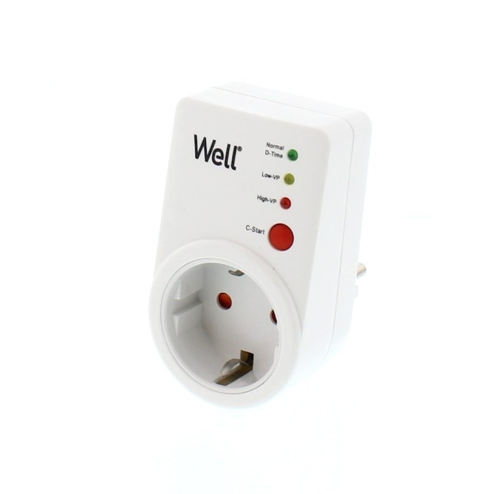 Stecher schuko WELL, cu protectie la joasa si inalta tensiune, 15A, 165V-250V