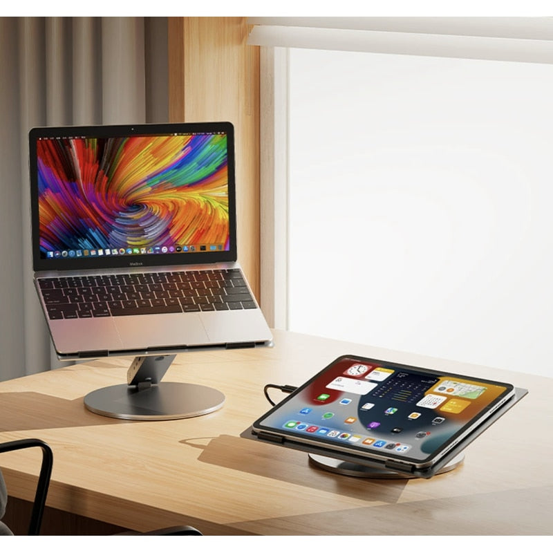 Suport laptop ergonomic NETERRA, reglabil pe înălțime, aluminiu, portabil, gri, compatibil până la 17.3 inch