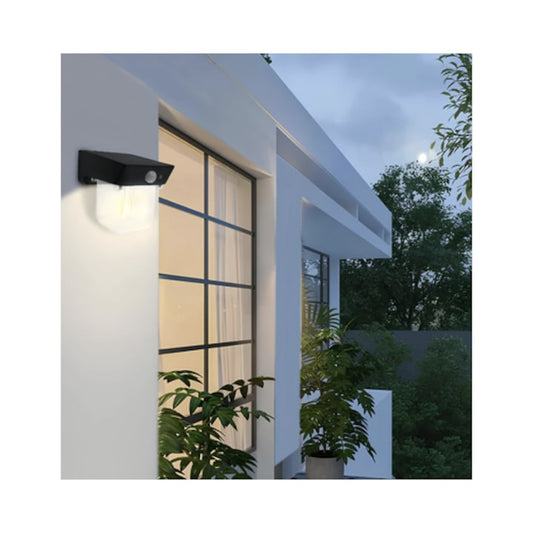 Lampa solara cu LED Hoff, 5 W, 190 lm, lumina calda, senzor de miscare PIR, 2 moduri de iluminare, negru, exterior