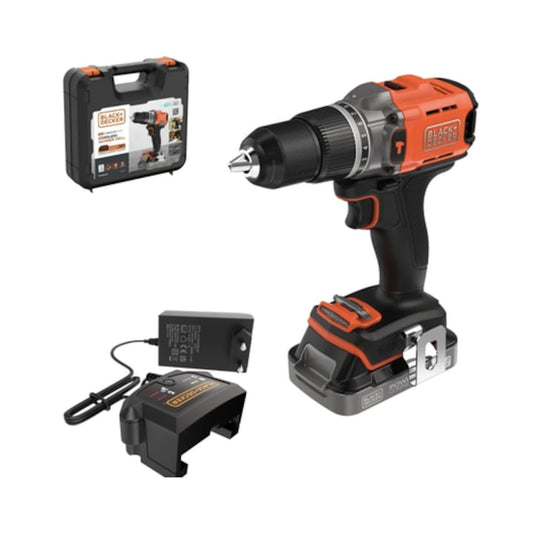 Masina de gaurit si insurubat cu percutie Black Decker, 18 V, 2 Ah, mandrina rapida, cu valiza
