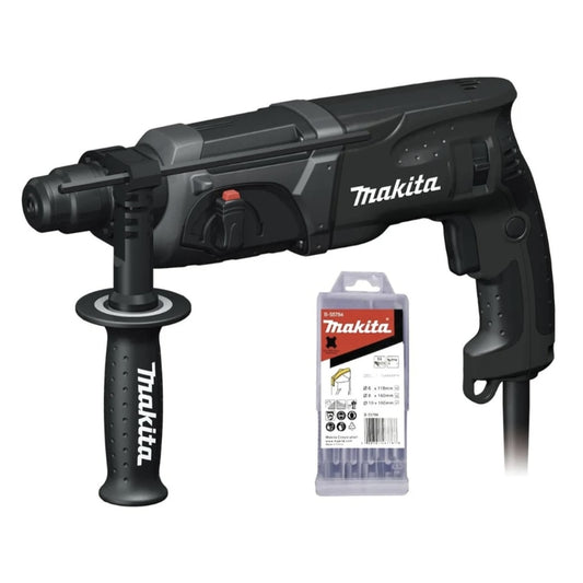 Ciocan rotopercutor Makita HR, 780 W, cu cablu, 1100 rpm, gaurire in beton, caramida, piatra naturala, SDS-plus, cu valiza, 5 burghie, maner lateral