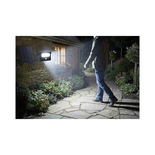 Proiector solar LED Hoff SFL11, 15 W, 1600 lm, lumina rece, negru, IP54, cu senzor de miscare, 135x110x30 mm, 20.000 ore autonomie