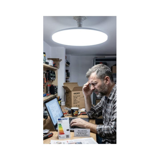 Bec LED Hoff rotund, E27, 36 W, 2900 lm, lumina rece, 6500 K, echivalent la 320W, durata medie de viata 25000 ore, unghi de 120°, pentru iluminarea spatiilor largi, temperatura –20 °C +50 °C