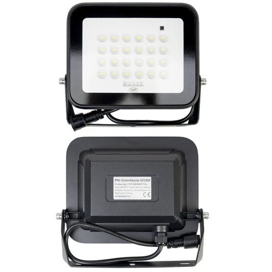 Proiector solar cu LED PNI, 100 W, 1050 lm, lumina rece, negru, IP65, exterior, 3 moduri, durabil si rezistent la intemperii, 300x205x65 mm, control 2, 4, 6, 8 ore, acumulator 10 Ah, aliaj aluminiu