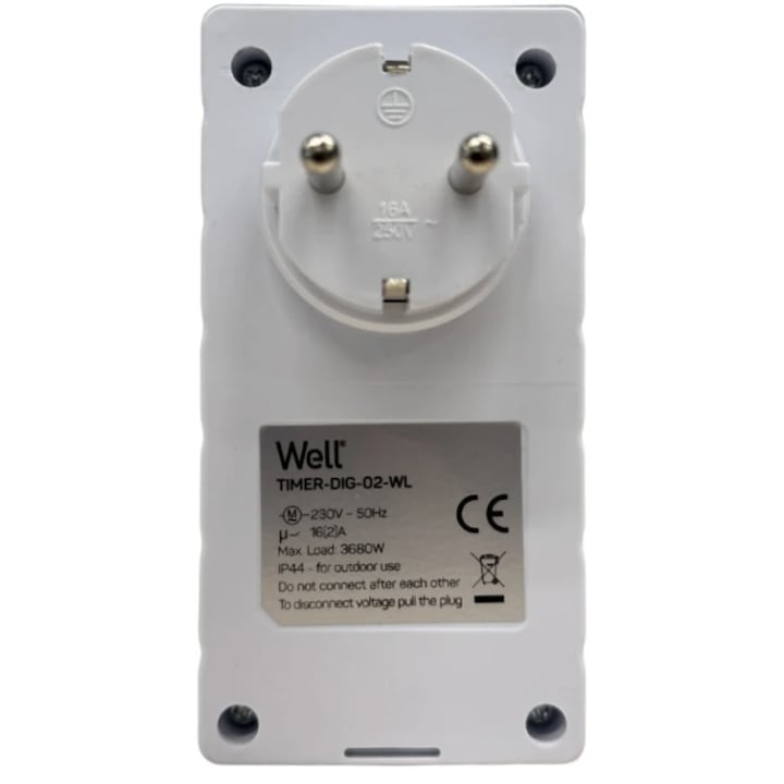 Priza programabila digital, protectie praf, umiditate IP44, protectie copii, 16 A, exterior, interior, 3680W max