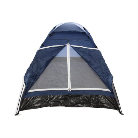 Cort camping 2 persoane, poliester, 200 x 140 x 100 cm, iesiri in weekend, albastru si alb, 1.3 kg