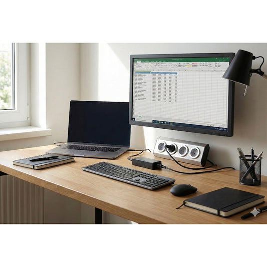 Priza blat, 4 prize, aparent, protectie copii, forma triunghiulara, fara cablu, 3680W, gri