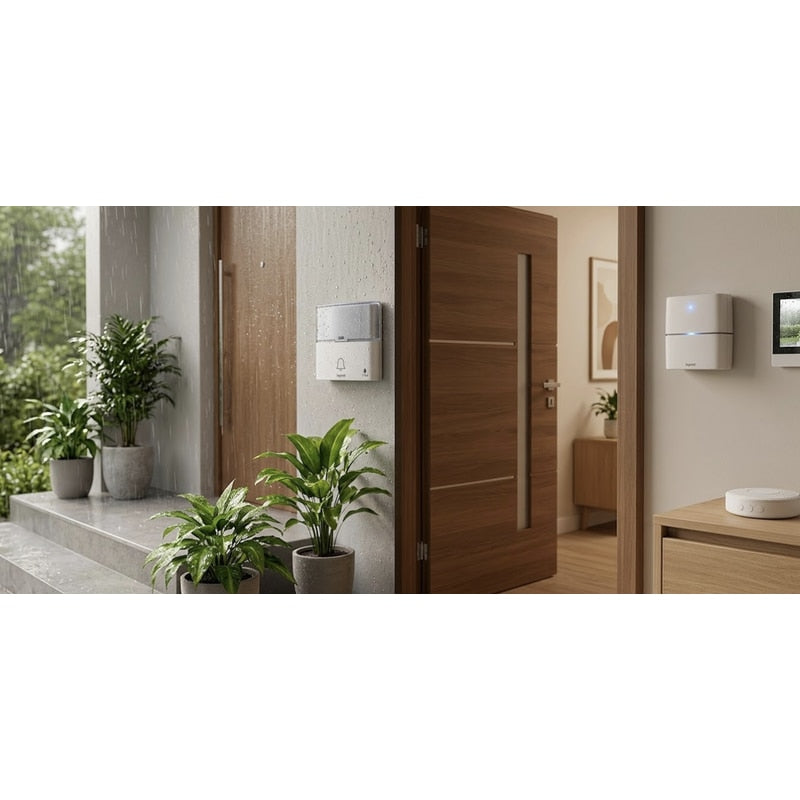 Sonerie fara fir dubla Legrand, LED, 30 melodii si MP3, raza actiune 200 m, sunet 80dB, protectie exterior IP54, alb, Baterii sonerie 3 x AA 1.5 V (neincluse), 230 V, Baterii buton 1 x CR2032 inclusa