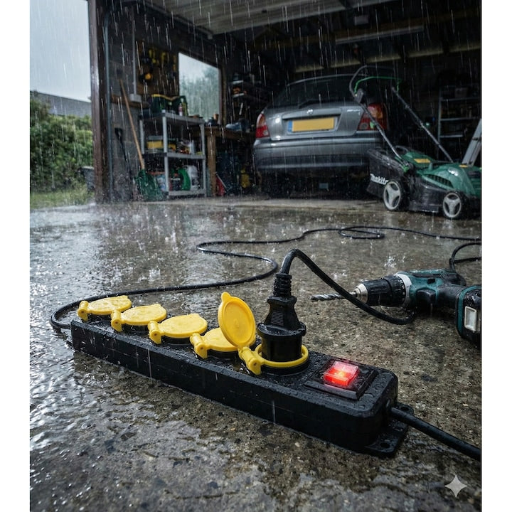 Prelungitor exterior 5 prize, cablu 1.5 m, IP44, intrerupator, protectie copii, 16A, 3500W