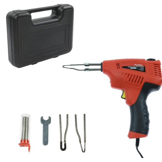 Pistol de lipit cu fludor sau cositor, Panzer, 200 W, cu valiza si accesorii, 500 grade celsius, 13 minute timp incalzire, 230V