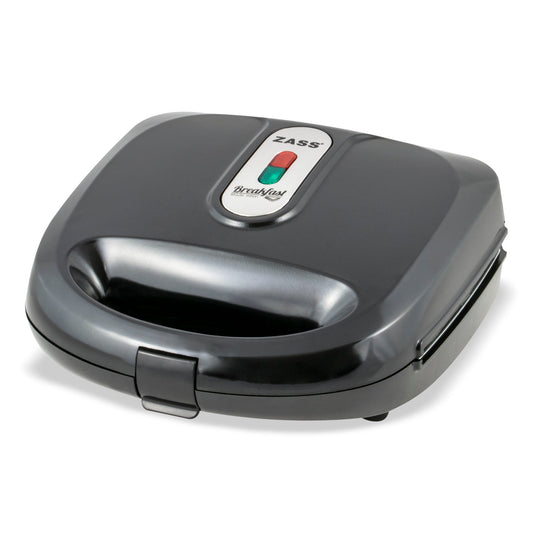 Sandwich-Maker Zass, putere 750W, placi grill teflonate detasabile, indicator LED, picioruse antialnuecare, culoare Negru