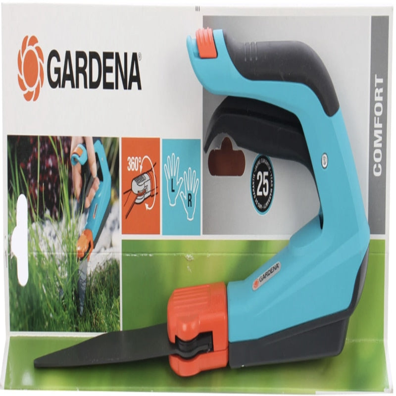 Foarfeca rotativa pentru iarba, gazon, taierea usoara si exacta, pentru zonele inaccesibile, taiere rotativa 360 grade, dreptaci si stangaci, pentru o singura mana, Gardena Comfort, otel, 350 g