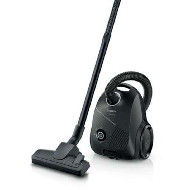 Aspirator cu sac Bosch, 600W, sac 3.5L, motor HiSpin, filtru igienic, perie multifunctionala, nivel zgomot 80dB, negru