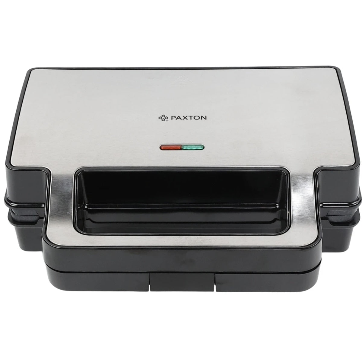 Sandwich maker, Paxton, 1000W, 4 in 1, grill, gofre, sandwich, indicatoare luminoase, carlig de inchidere, depozitare verticala, dimensiune placi de lucru, argintiu negru, antiaderent, 28.5 x 15.3 cm
