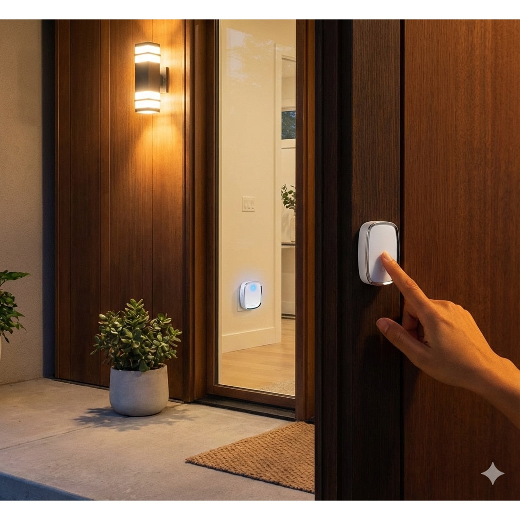 Sonerie fara fir, LED, 36 melodii, raza de 200 m, montaj priza, 1 baterie buton LR23A, plastic