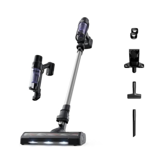 Aspirator vertical Rowenta X-Pert, ciclonic, aspirare uscata, pentru uz casnic si auto, perie cu iluminare LED, acumulator Li-ion 18 V, 0.44 litri, 140 W, negru si violet