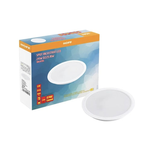 Spot LED incastrat Hoff, 24 W, 2760 lm, lumina neutra, 4000K, alb, Diametru 22.5 cm, 20.000 ore dura viata medie, 220V