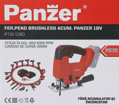 Fierastrau electric vertical, pendular, motor fara perii, Panzer, 18 V, fara acumulator, Li-ion
