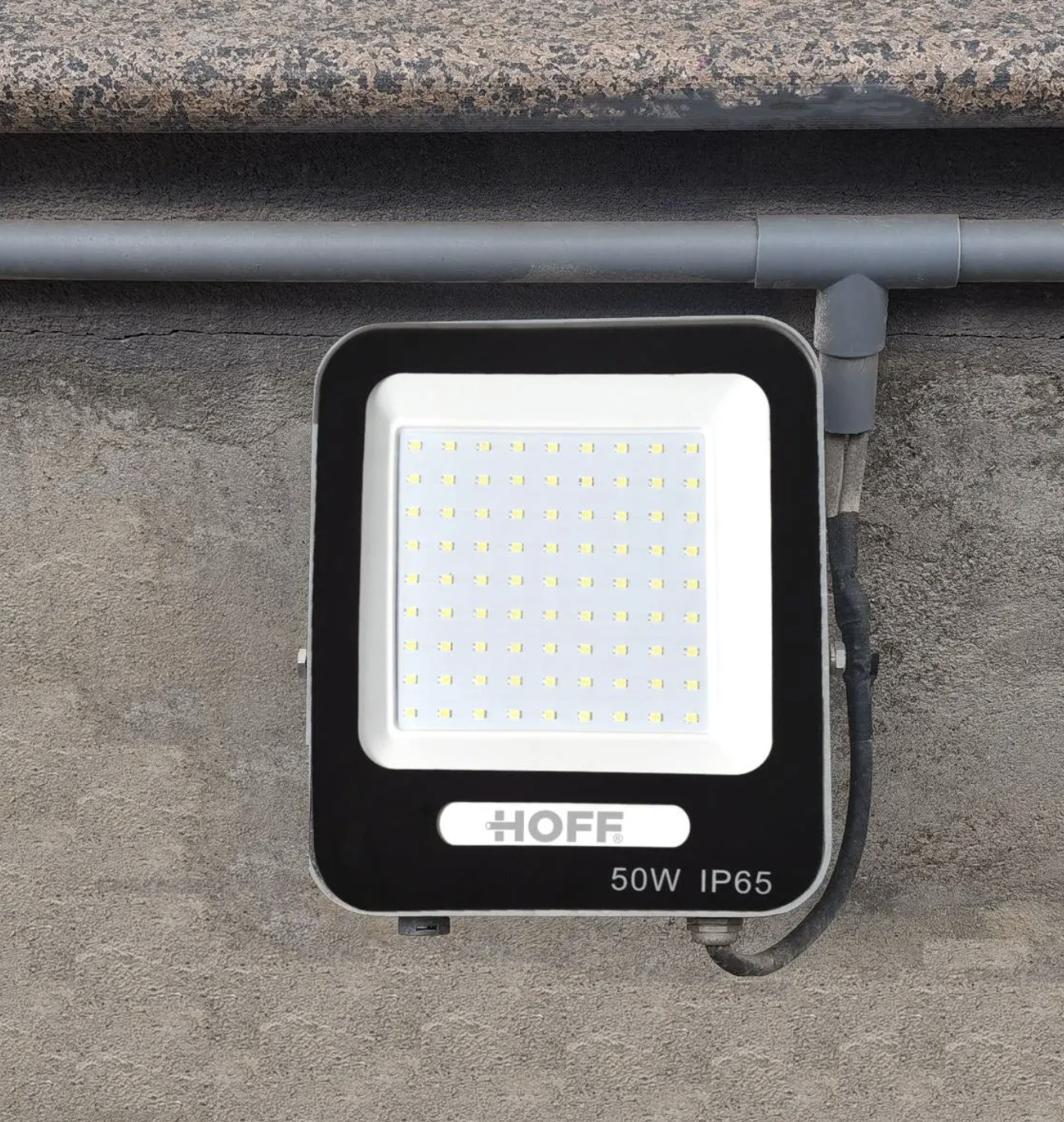 Proiector LED Hoff 50 W, 4250 lm, lumina rece 6500K, IP65, 205x183x26mm, negru