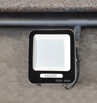 Proiector LED Hoff 50 W, 4250 lm, lumina rece 6500K, IP65, 205x183x26mm, negru