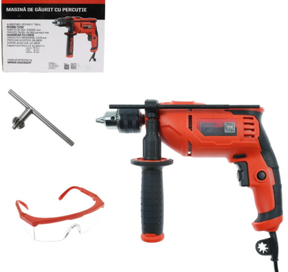 Masina de gaurit cu percutie, cu cablu, 710 W, 3000 rpm, mandrina cu cheie de la 1.5 pana la13 mm, gaurire beton 13mm, otel 8mm, lemn 25mm, 230V