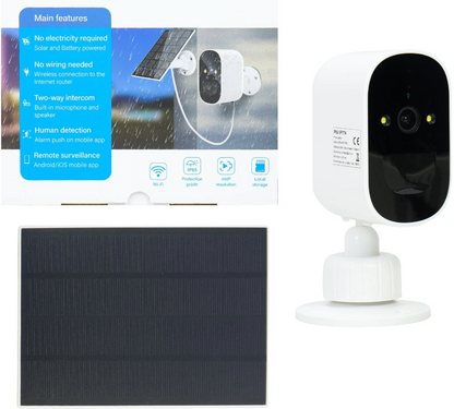 Camera de supraveghere smart, inteligenta, 4MP, panou solar 3W, acumulator 4000mAh, IP65, detectie miscare, microfon, difuzor, vizibilitate nocturna, audio bidirectional, exterior