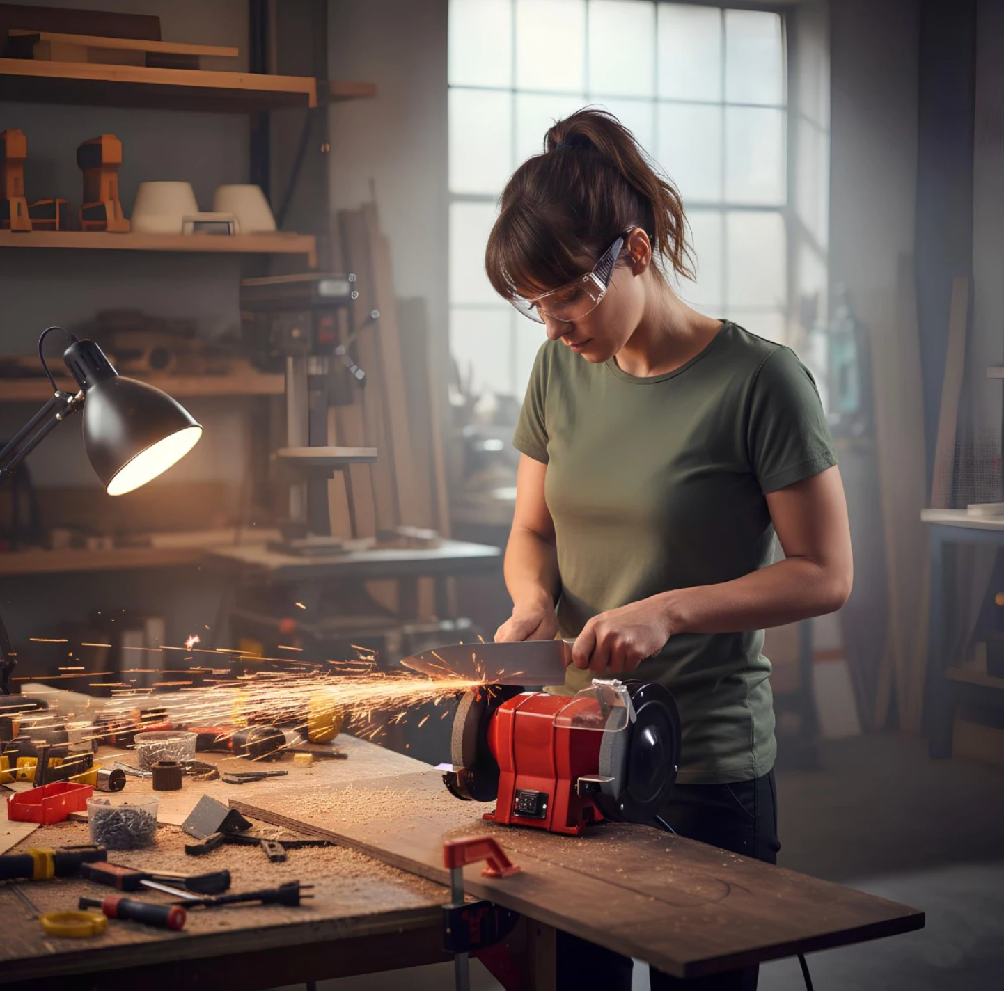 Polizor de banc Panzer, 350 W, 2950 rpm, 200mm diametru disc, protectii incluse viziera si aparatoare pentru scantei, 230V