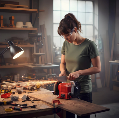 Polizor de banc Panzer, 350 W, 2950 rpm, 200mm diametru disc, protectii incluse viziera si aparatoare pentru scantei, 230V