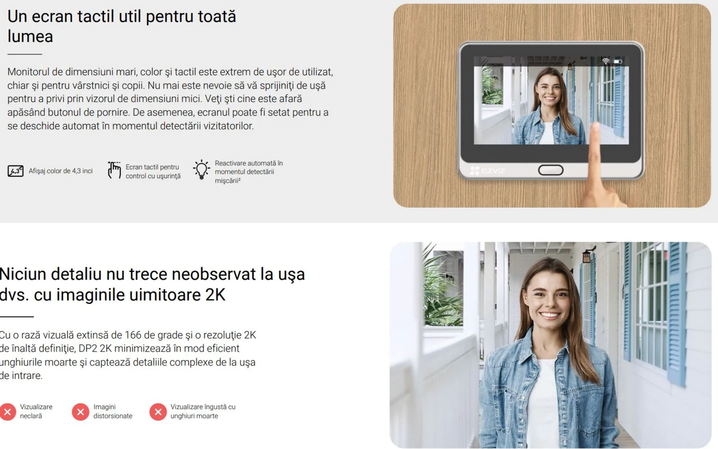 Vizor video cu sonerie smart, inteligent EZVIZ, monitor tactil 4.3 inch color, Wi-Fi, rezolutie 2K, acumulator 4600mAH, slot card SD