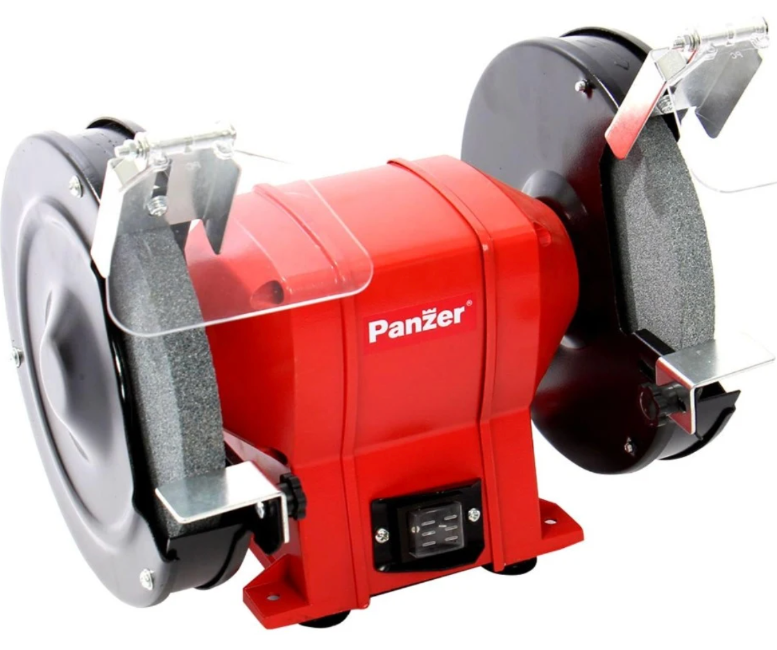 Polizor de banc Panzer, 350 W, 2950 rpm, 200mm diametru disc, protectii incluse viziera si aparatoare pentru scantei, 230V