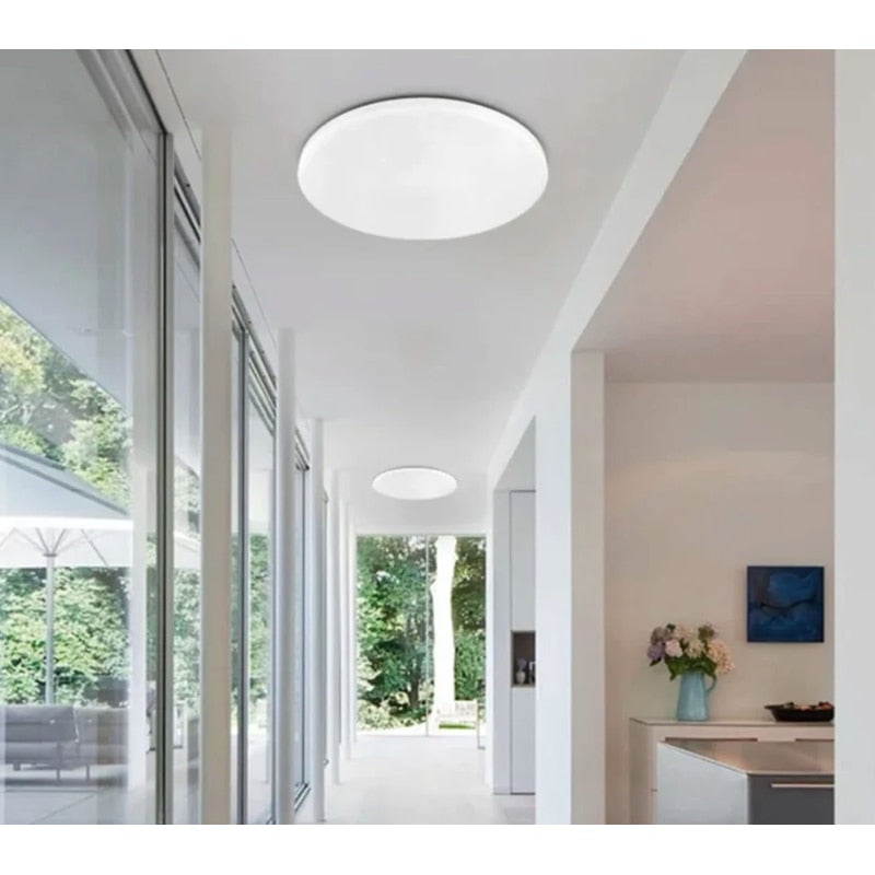 Plafoniera LED RGB inteligenta Hoff, 60 W, 4950 lm, Smart, lumina calda, neutra, rece, multicolora, cu telecomanda, alb, modern, Amazon Alexa, Google Home, SmartThings, RGB, 220V