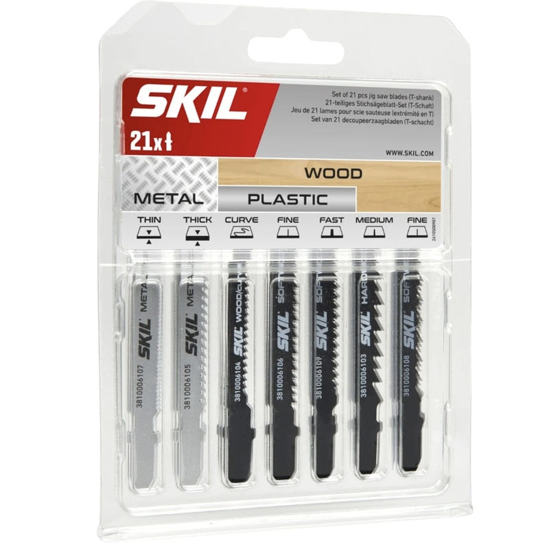 Panza fierastrau vertical, pentru metal, Skil, set 21 bucati, pentru fierastraul vertical, la taierea diverselor materiale: lemn, metale, plastic, tip prindere T