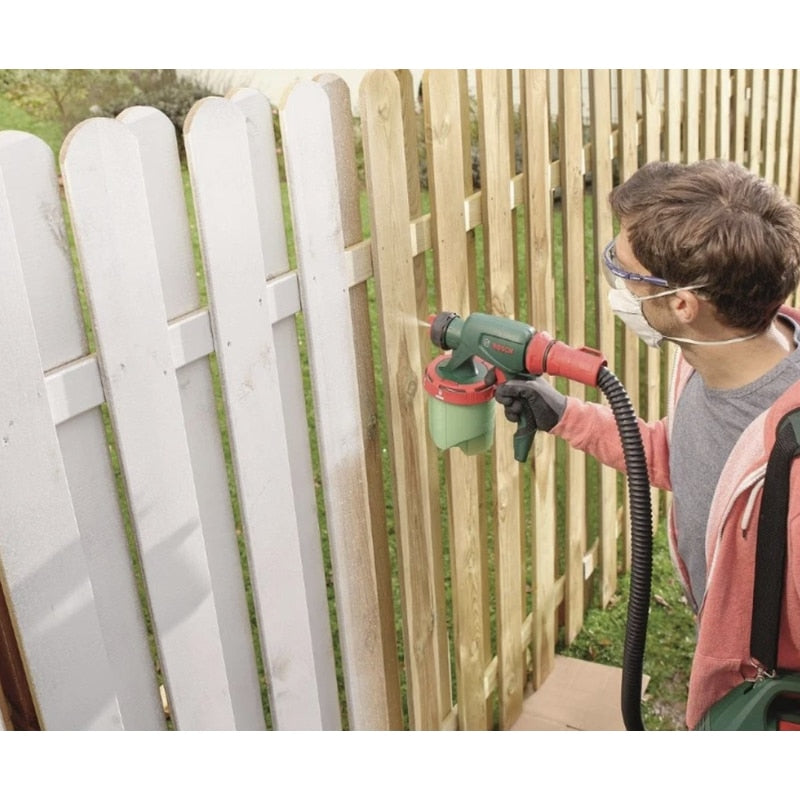 Pistol de vopsit electric, Bosch, 650 W, pulverizare simpla a tuturor tipurilor de vopsea, pentru pereti, lacuri sau lazuri, 300 ml / min, 2.8 kg, 230 V, reumplere rapida, curea de umar, filtru