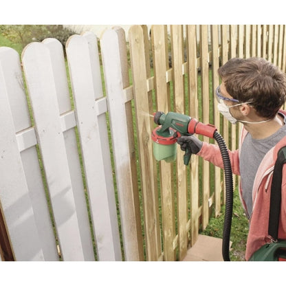 Pistol de vopsit electric, Bosch, 650 W, pulverizare simpla a tuturor tipurilor de vopsea, pentru pereti, lacuri sau lazuri, 300 ml / min, 2.8 kg, 230 V, reumplere rapida, curea de umar, filtru