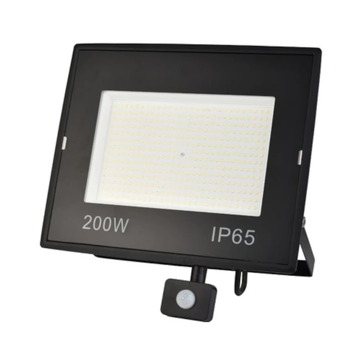 Proiector LED cu senzor de miscare Hoff, 200 W, 22000 lm, lumina rece, IP65, 6500K, 220V, 20.000 ore autonomie