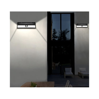 Lampa solara cu LED, 5 W, 360 lm, lumina rece, cu senzor de miscare, 3 moduri de iluminare, negru, IP65, exterior, modern, 30.000 ore media de viata, panou solar