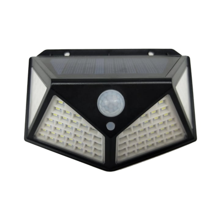 Lampa solara cu LED Hoff, 4 W, 280 lm, lumina rece, cu senzor de miscare, 3 moduri de iluminare, negru, IP65, exterior, modern, 6500K, 20.000 ore autonomie
