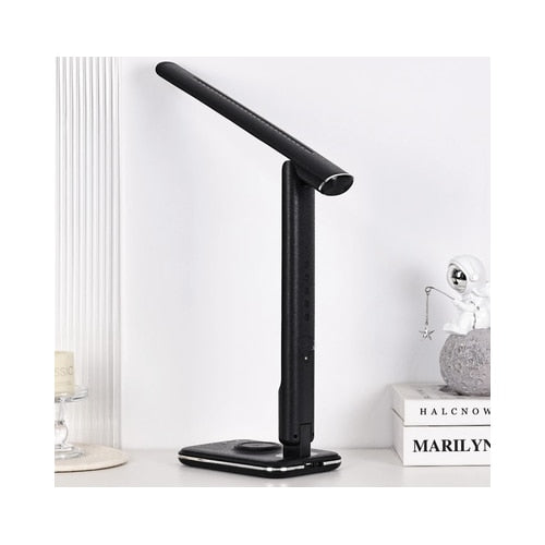 Veioza LED Hoff Noire, 5.5 W, 430 lm, lumina calda, neutra, rece, dimabil, incarcator wireless, afisare temperatura, ceas, data, alarma, negru, modern