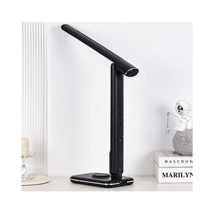 Veioza LED Hoff Noire, 5.5 W, 430 lm, lumina calda, neutra, rece, dimabil, incarcator wireless, afisare temperatura, ceas, data, alarma, negru, modern