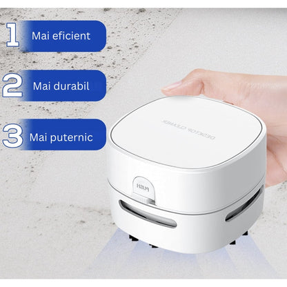 Mini aspirator portabil pentri birou NETERRA, dispozitiv compact si practic, curatarea rapida a firimiturilor, prafului si murdariei fine, pe tastatura, masa sau alte suprafete mici, fara fir