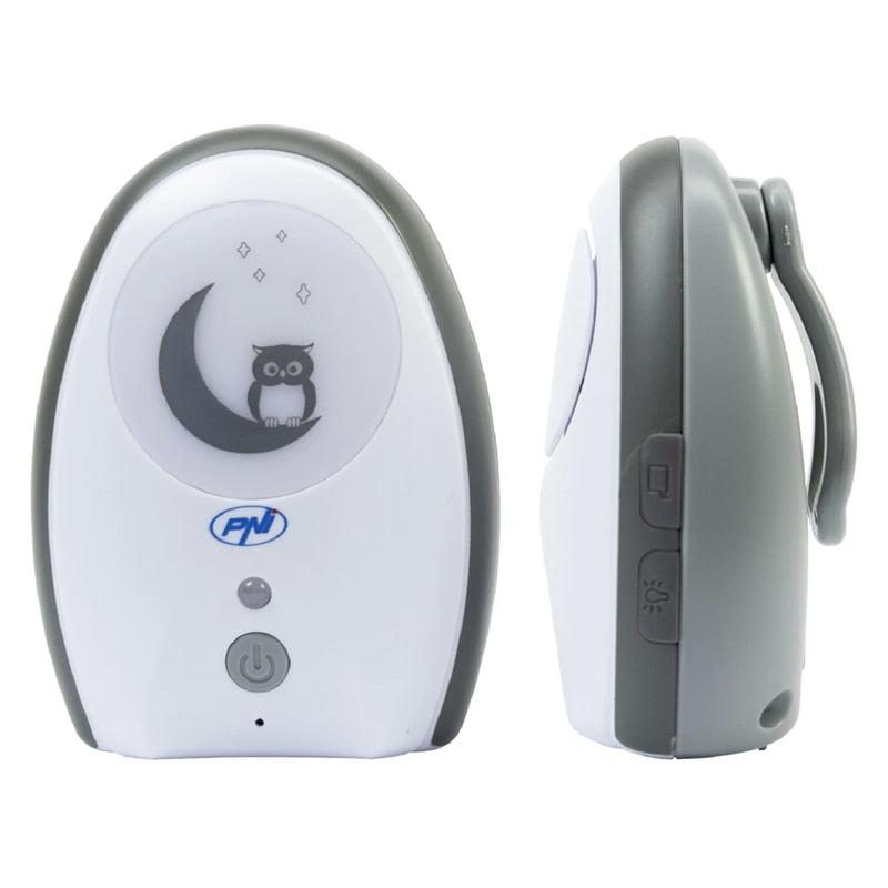 Audio baby monitor PNI, wireless, cu lampa de veghe, cu difuzor, functie VOX si Pager, sensibilitate microfon reglabila fara fir, include 6 baterii x AAA, din plastic, alb, receptor alimentare 230 V